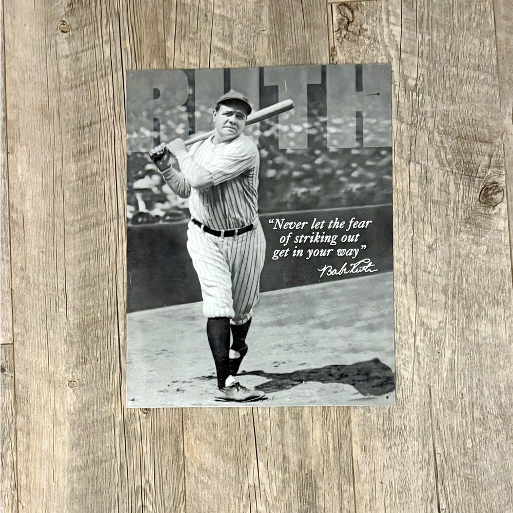 Baseball Legend Babe Ruth Metal Poster Decor with Inspirational Quote